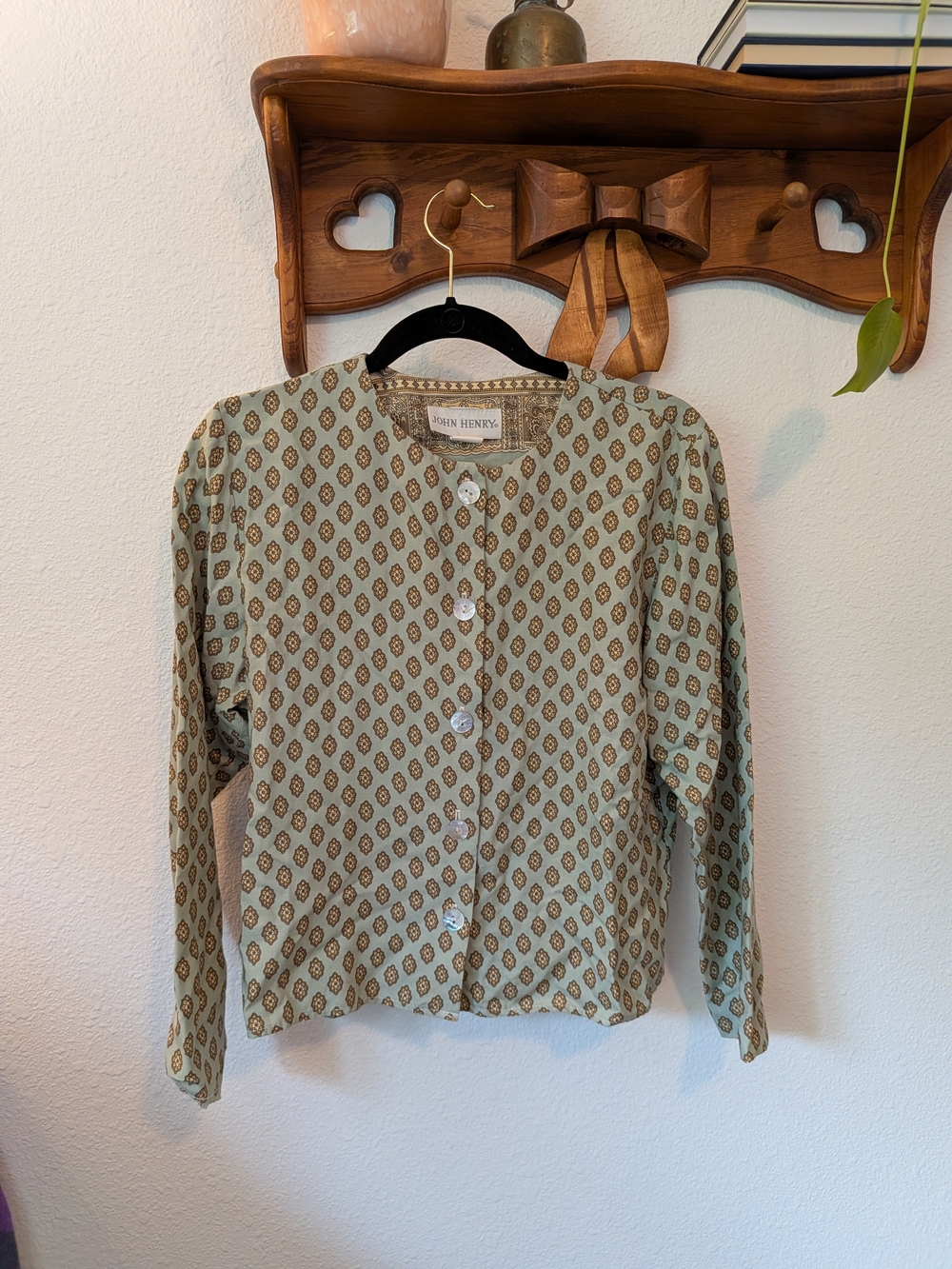 John Henry Sage Green Printed Button-Down Shirt